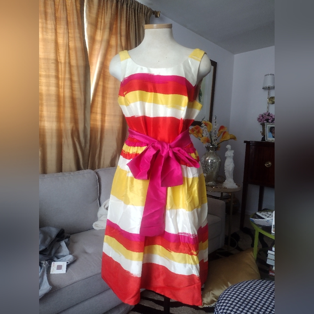 Donna Morgan Silk Stripes Dres Size 8